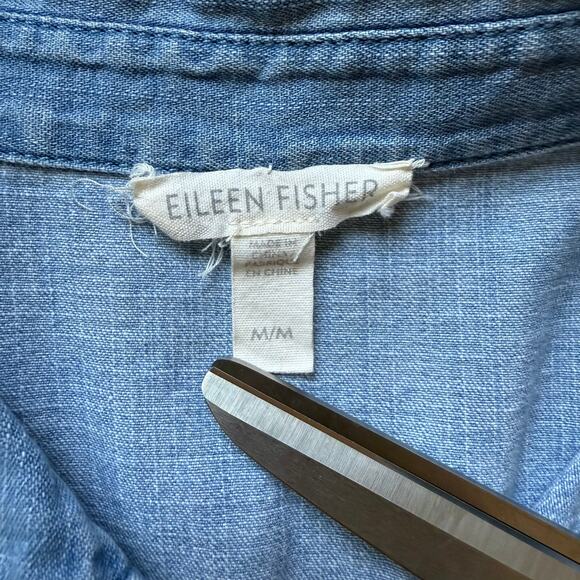Eileen Fisher Organic Cotton Chambray Button Down Shirt Medium - Picture 4 of 5
